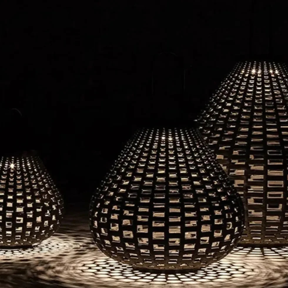 Lampara de pie de mimbre diseño portátil LED para exterior