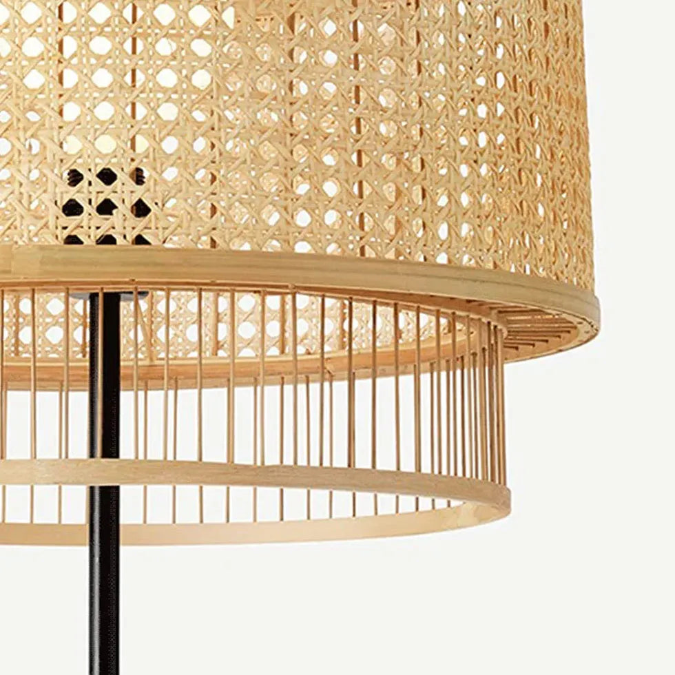 Dual Cylindrical Wicker Minimalist Floor Lamp