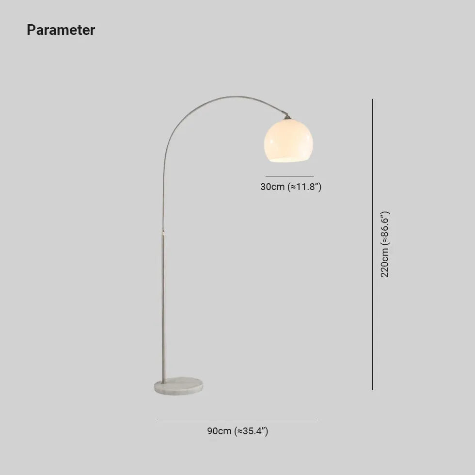 Lámpara de pie moderna con forma de arco y esfera naranja