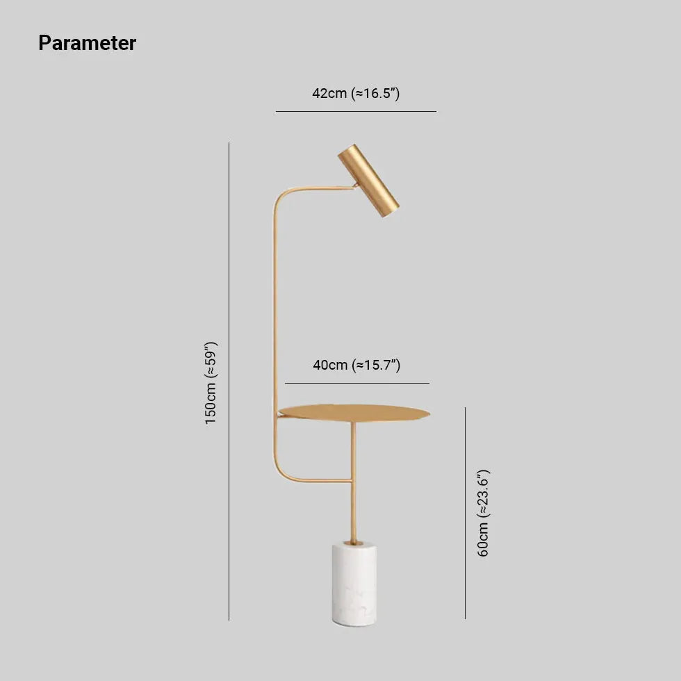 Lámpara de pie minimalista dorada con mesa 