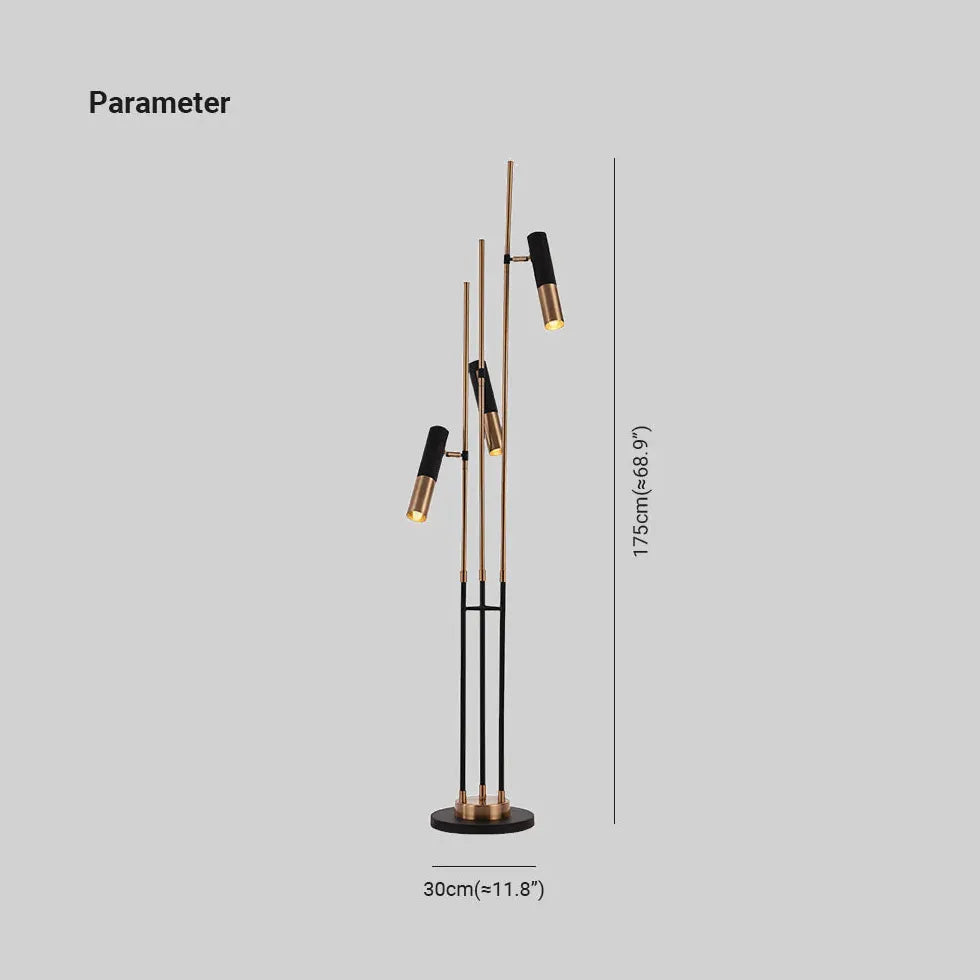 Lámpara de pie moderna con foco de tres cabezas 