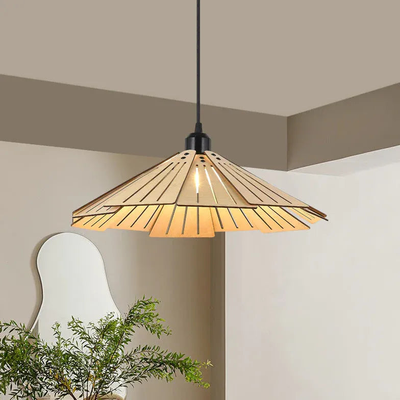 Iron Umbrella Dining Room Wooden Pendant Light