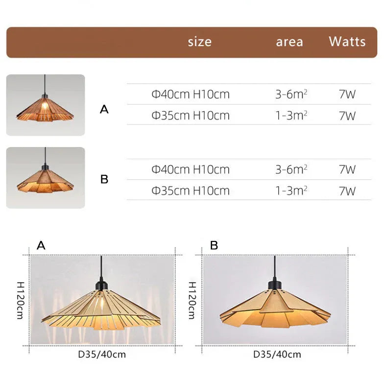 Iron Umbrella Dining Room Wooden Pendant Light