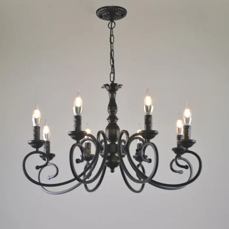 European Candle Holder Vintage Black Pendant Light