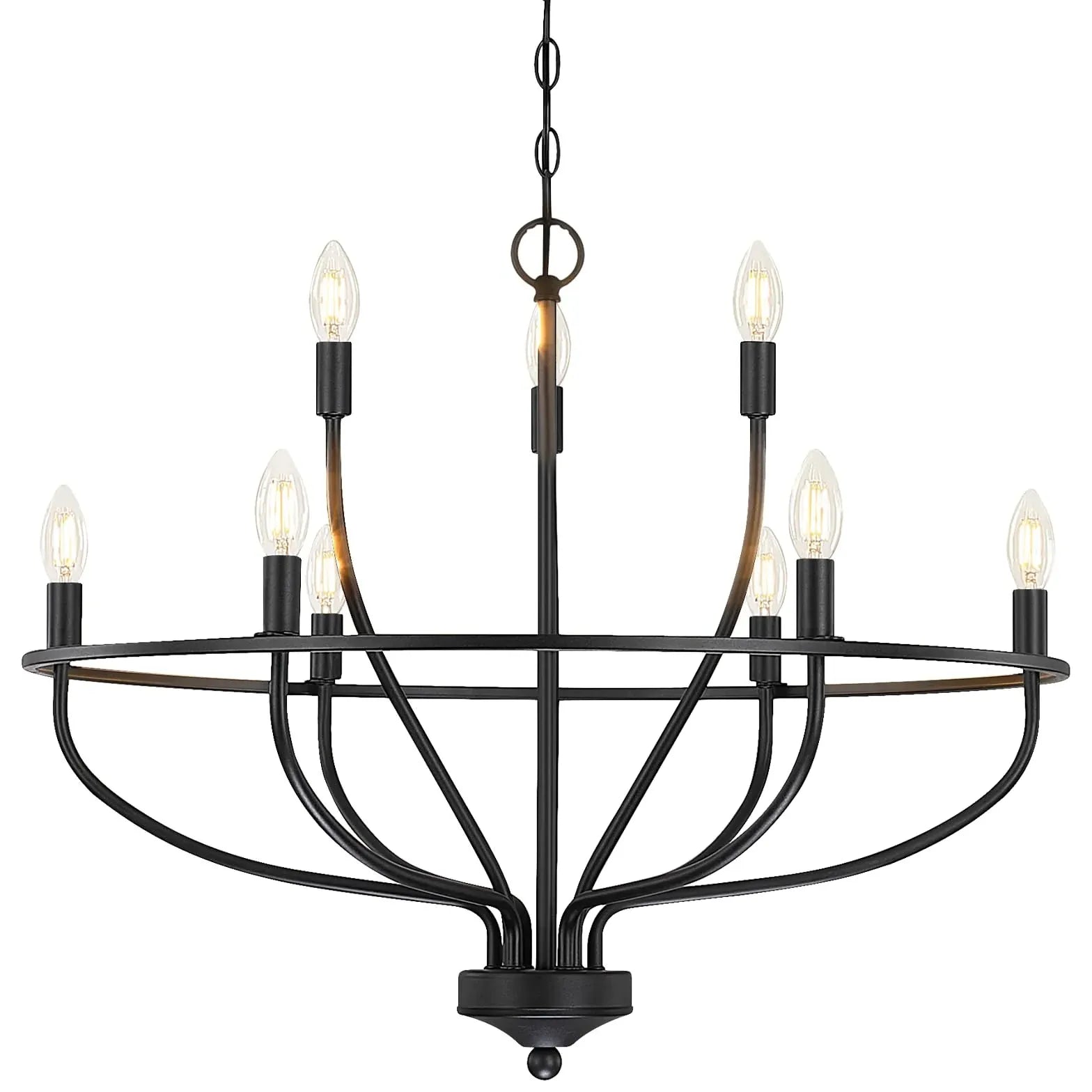 Lámpara colgante de diseño con cadena de candelabros negros 