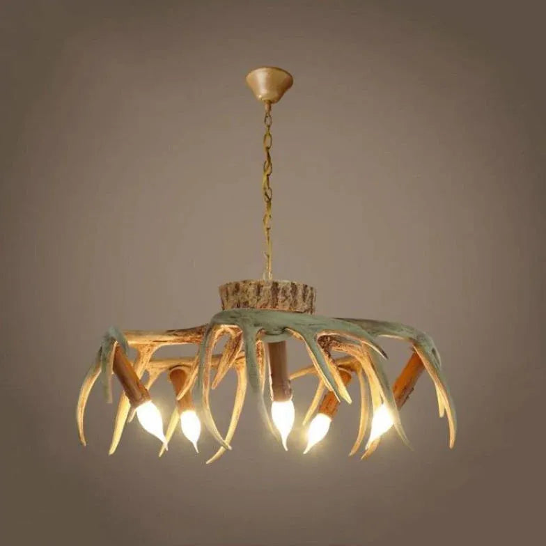 Faux Antler Wooden Multi-Light Vintage Chandelier