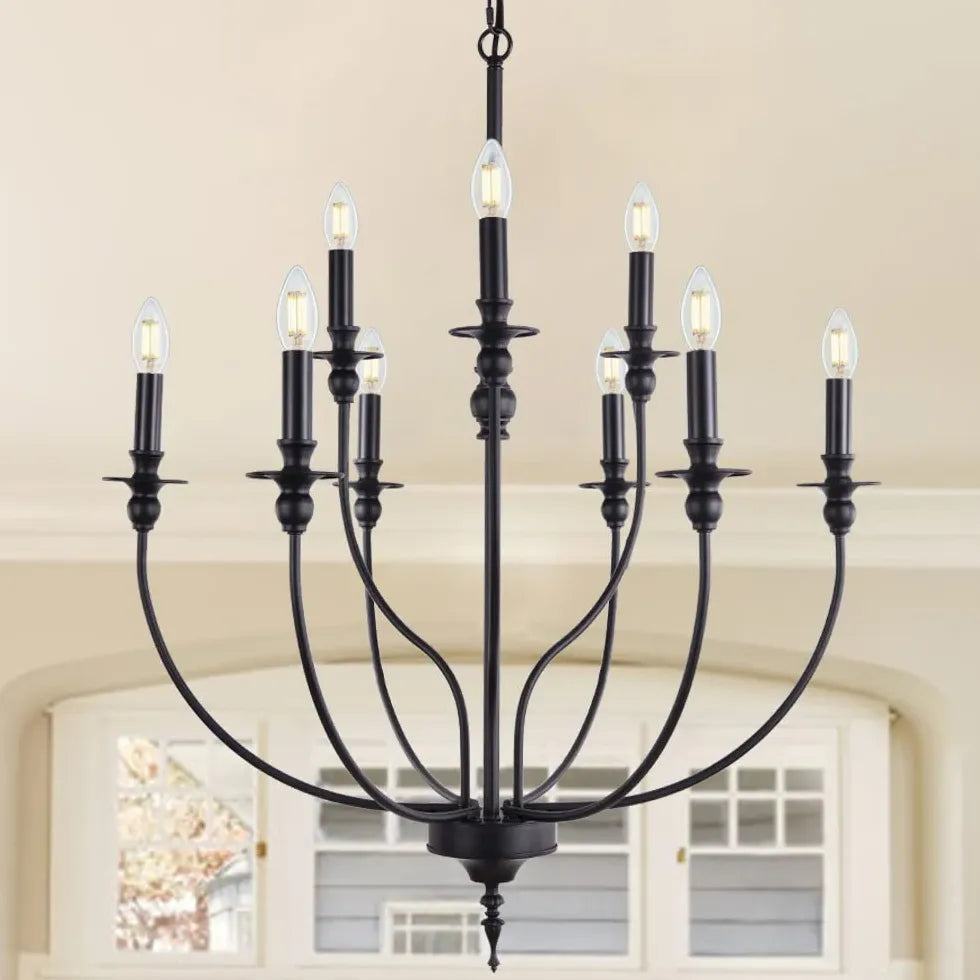 Candelabro negro con diseño de vela de múltiples cabezas 