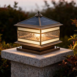 Farol sobremuro exterior solar IP65 vintage en cobre y vidrio para jardín