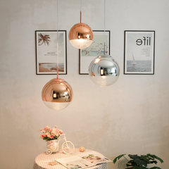 Lámpara colgante globo de vidrio LED moderna efecto espejo para comedor