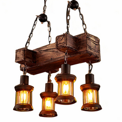 Lámpara colgante vintage industrial de madera y metal para comedor