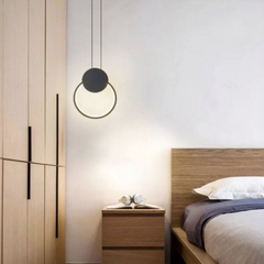 Lámpara colgante LED minimalista con anillo negro para mesita de noche