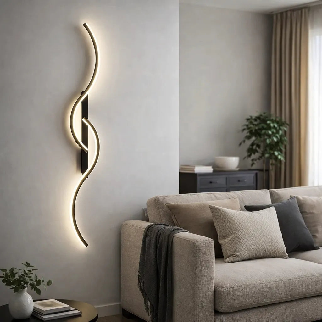 Aplique de Pared LED Moderno Diseño S de Metal Negro para Salón