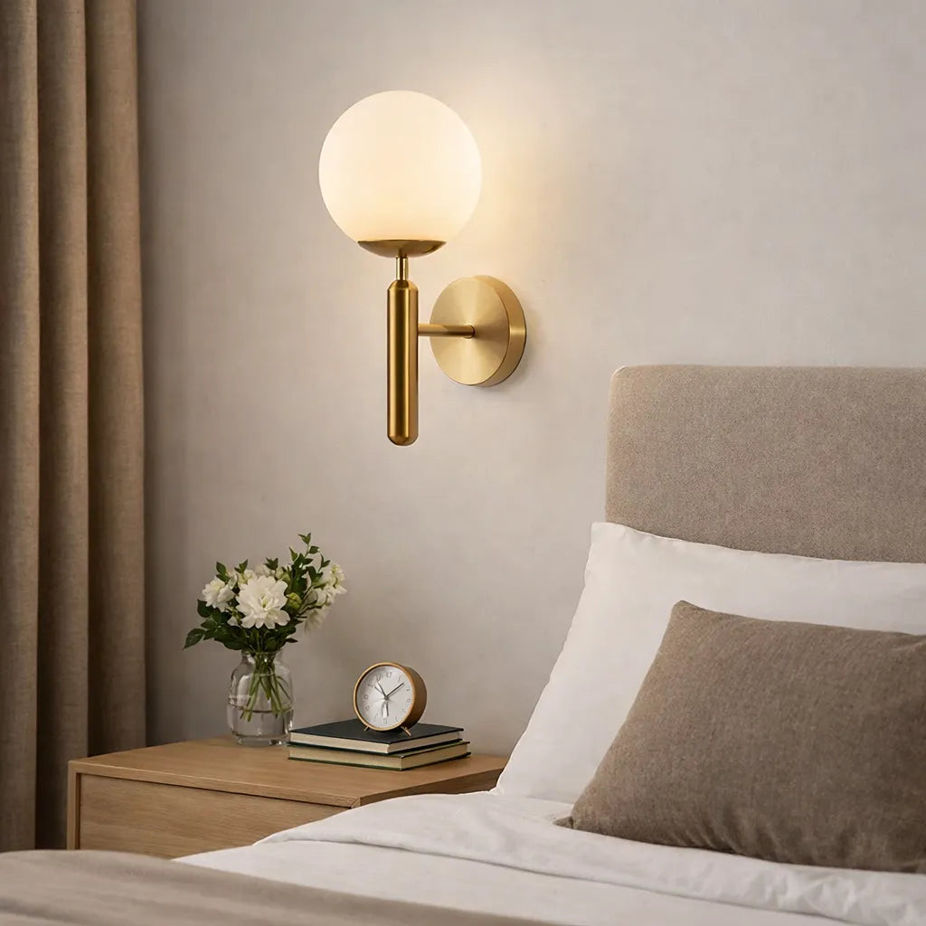 Aplique Pared Bola Blanca de Vidrio LED Moderno para Mesita de Noche