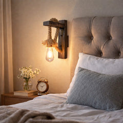Apliques de Pared con Cuerda Vintage en Madera para Mesita de Noche