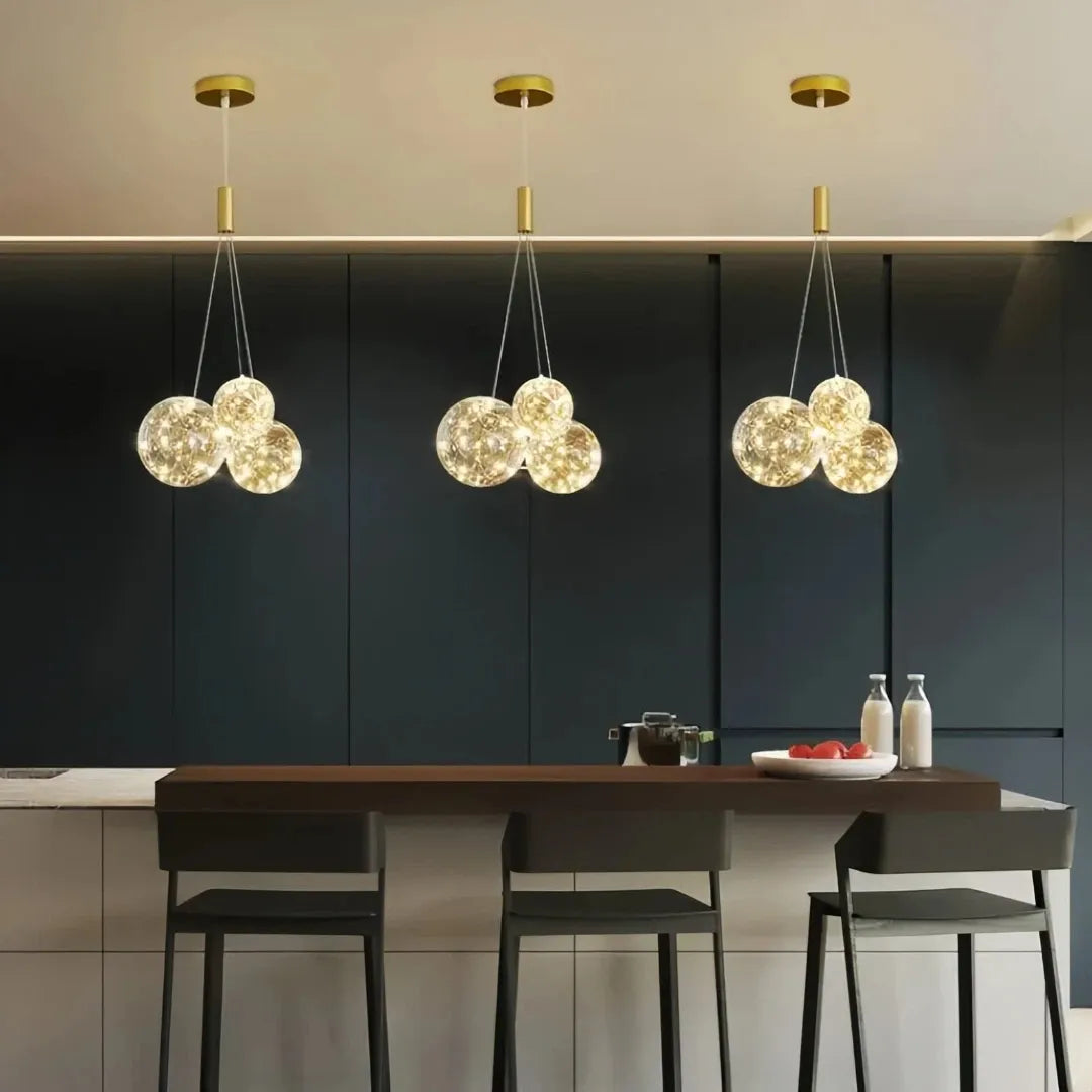 Lámpara de racimo de vidrio moderna LED regulable en altura para comedor