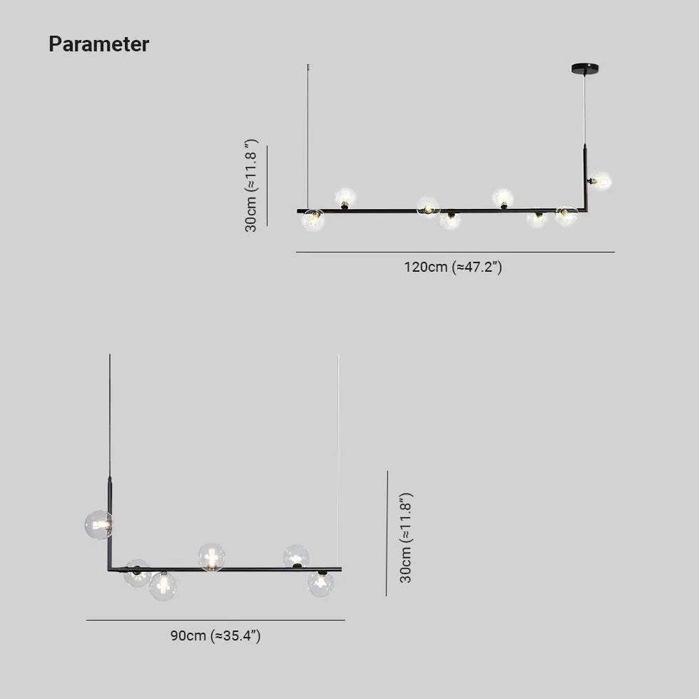 Lámpara colgante lineal con múltiples luces esféricas