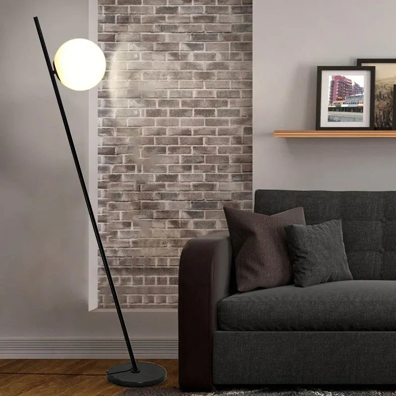 Tilted Straight Rod Sphere Minimalist Floor Lamp