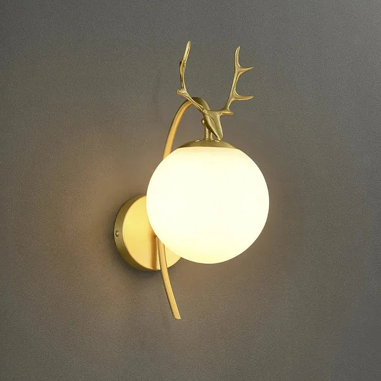 Deer Antler Glass Ball Bedroom Wall Lights