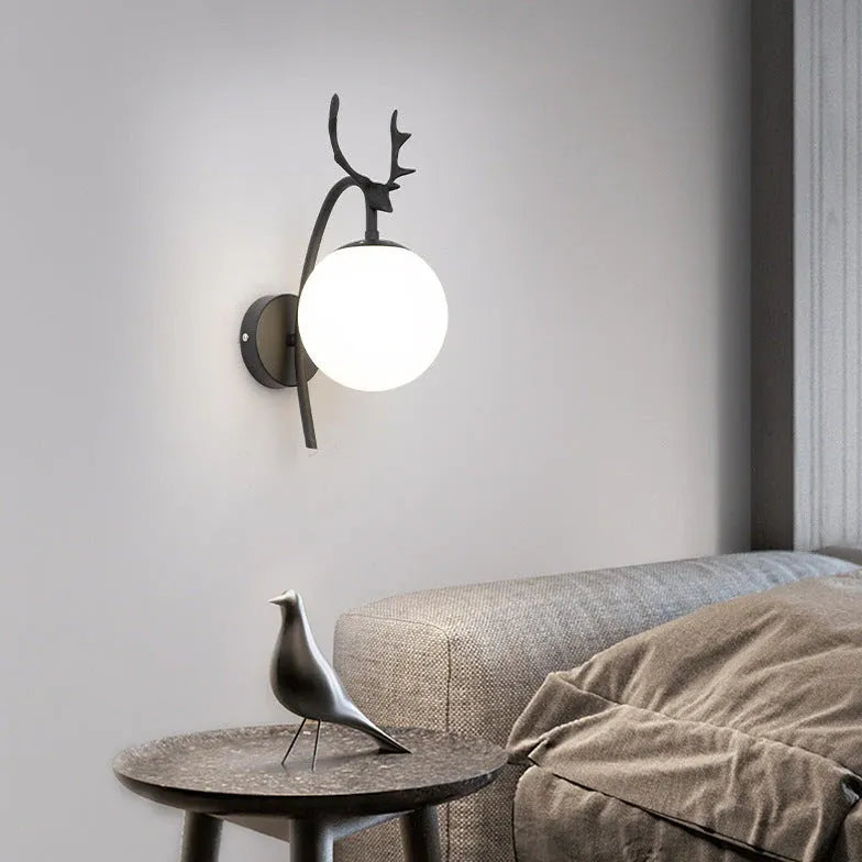 Deer Antler Glass Ball Bedroom Wall Lights