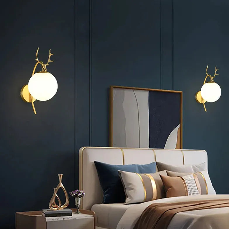 Deer Antler Glass Ball Bedroom Wall Lights