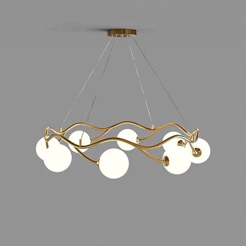 Wave-Shaped White Glass Ball Chandelier