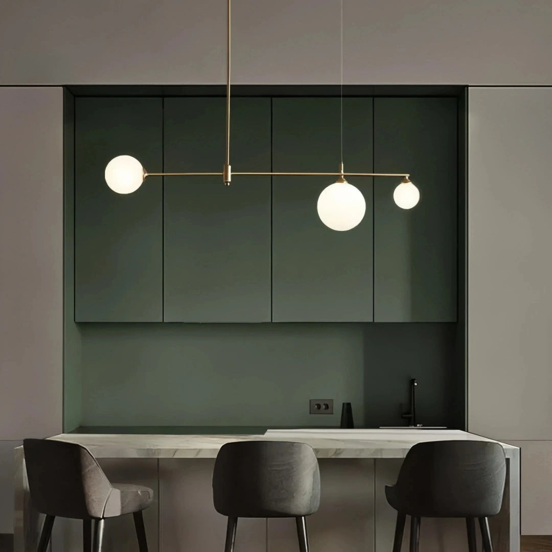 Lámpara colgante lineal LED moderna cobre regulable para isla cocina