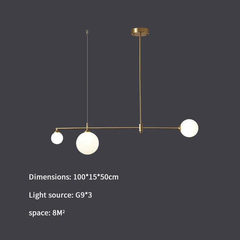 Lámpara colgante lineal dorada con múltiples luces modernas