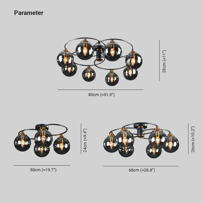 Smoked Industrial Glass Flush Ceiling Lights