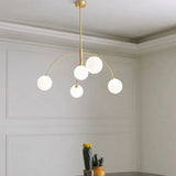 White Glass Ball Arc-Shaped Metal Modern Chandelier