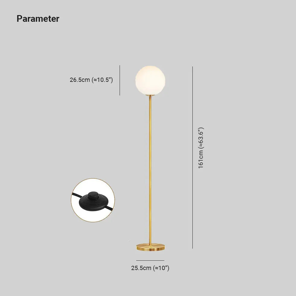 Lámpara de pie moderna con esfera de acrílico blanco 