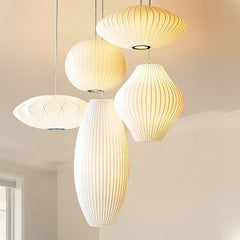 Lampara colgante vintage blanca diseño de farol de tela con LED