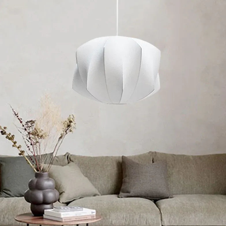 Lampara colgante vintage blanca con pantalla de tela LED