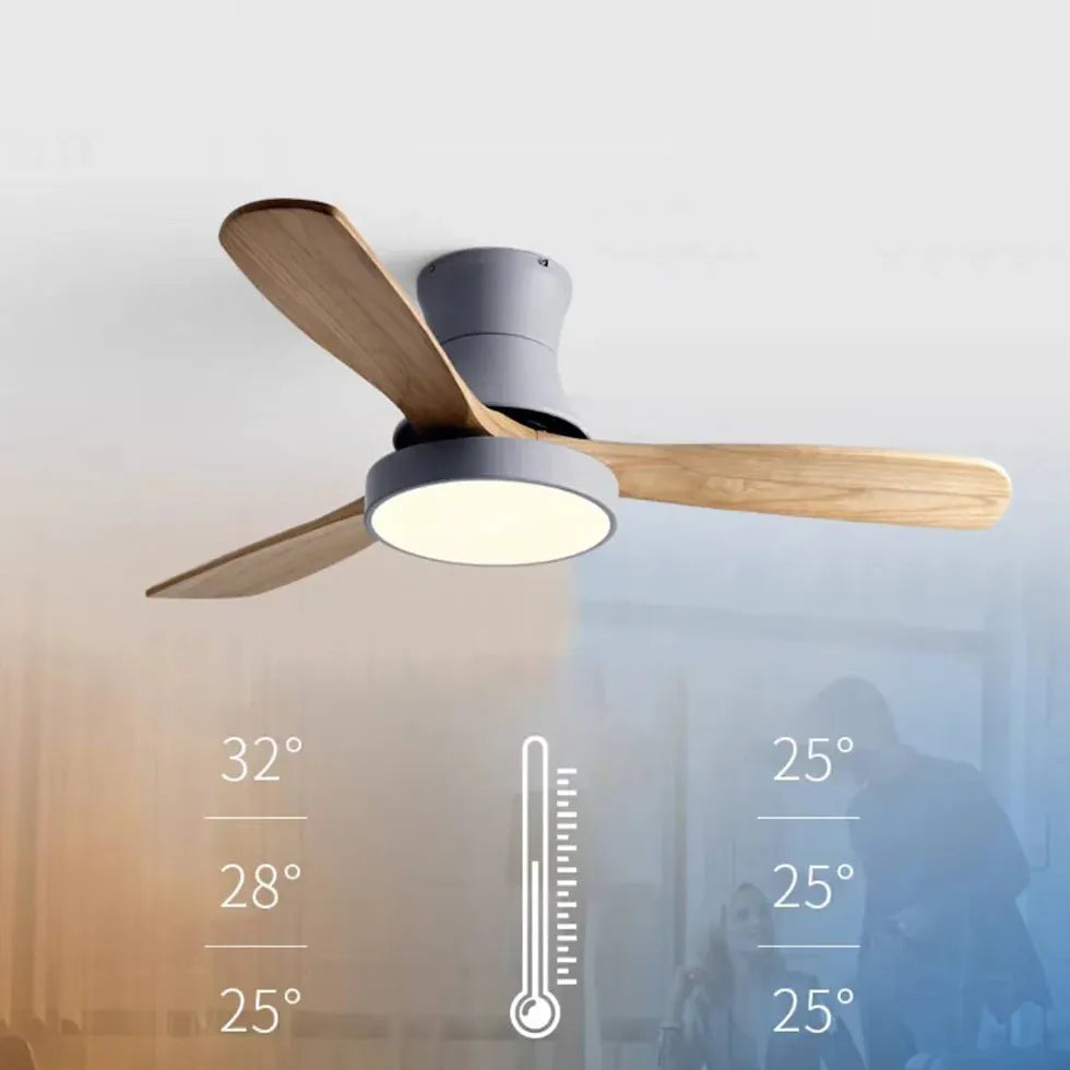 Plafón LED madera con ventilador para salón