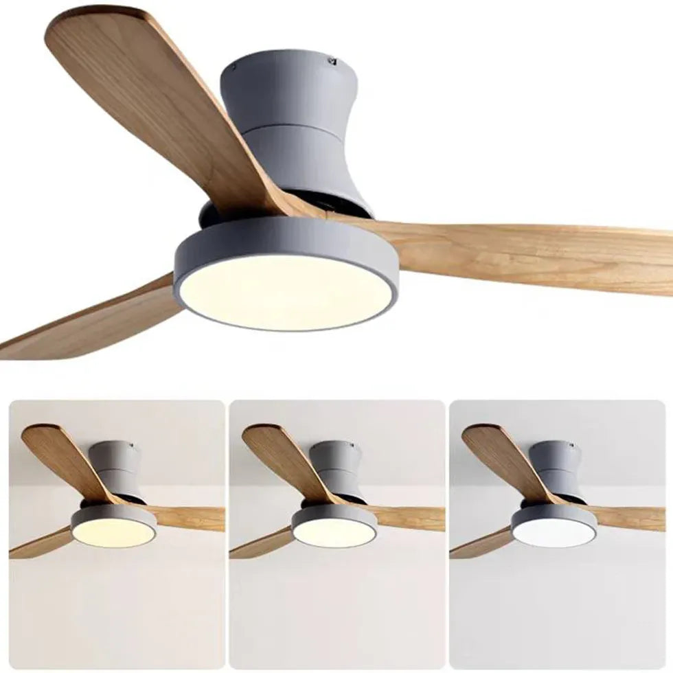 Plafón LED madera con ventilador para salón